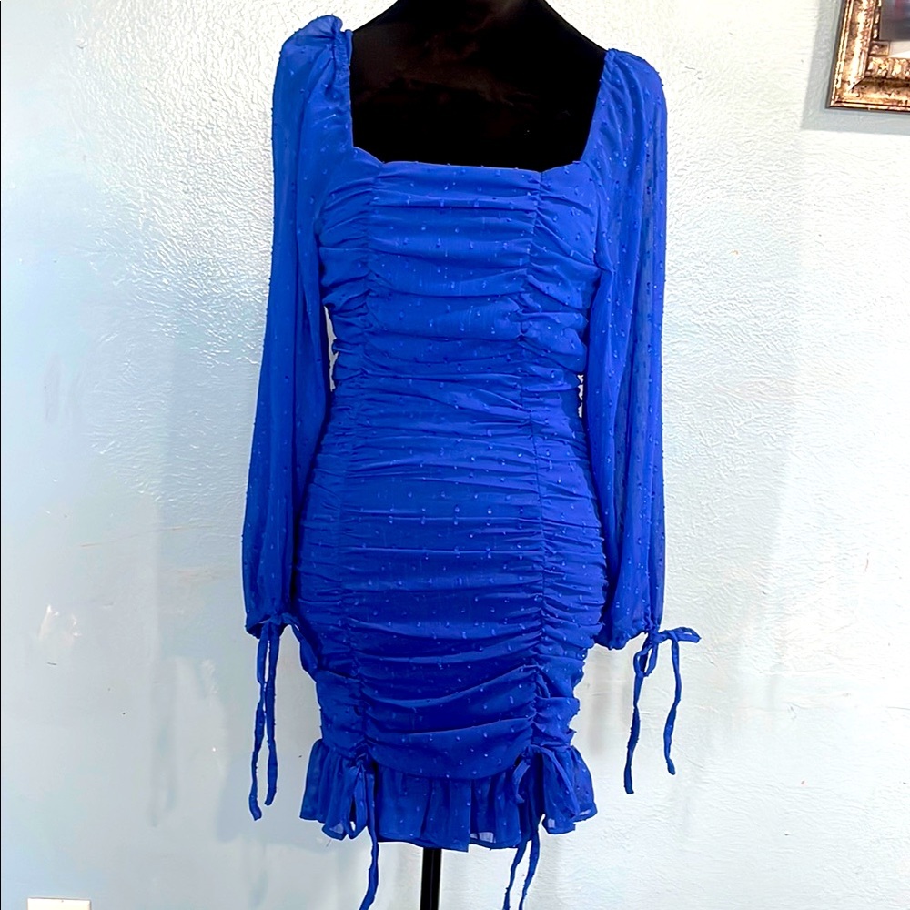 Elegant Blue Ruched prom Dress